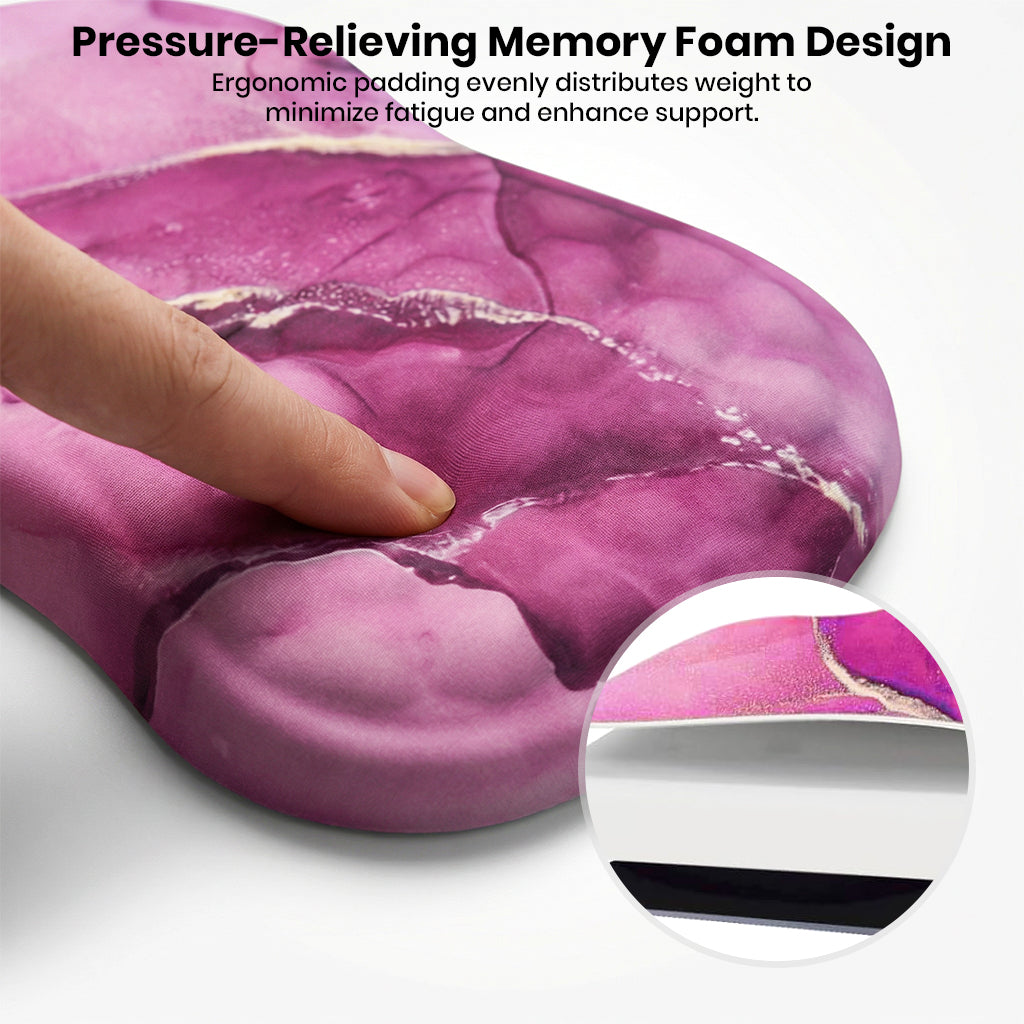 Pink marble memory foam mouse pad with wrist rest