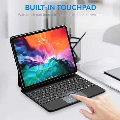 TECPHILE P129 Pro Keyboard Case for iPad Pro 12.9 with built-in touchpad for enhanced navigation and productivity on the go.