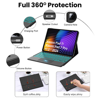 PST-M7112 Keyboard Case offers 360° protection for Xiaomi Pad 7 / 7 Pro 11.2” with spill-resistant surface and easy-clean folio cover.