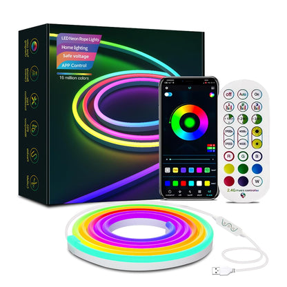 TECPHILE LED Neon Light - Smart RGBIC Strip with remote and app control, ideal for vibrant and customizable home lighting decor.