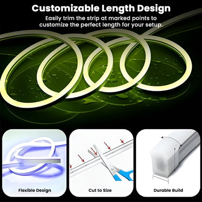 Customizable TECPHILE LED Neon Light strip with flexible, cut-to-size design and durable build for tailored lighting setups.