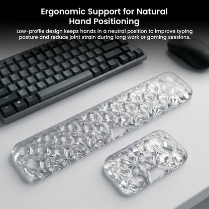 Ergonomic transparent gel wrist rests on desk