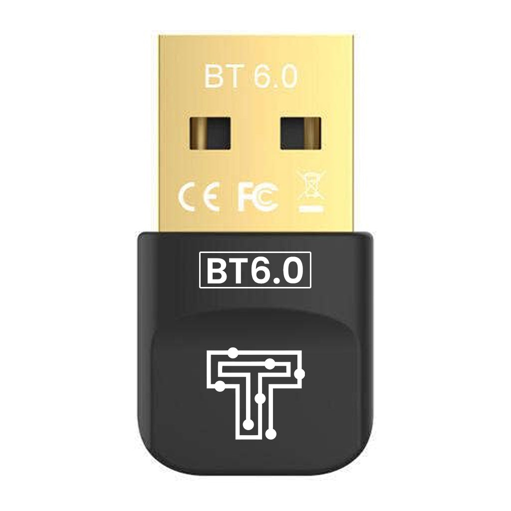 TECPHILE- TP01 Bluetooth 6.0 USB Bluetooth Transmitter with gold-plated USB connector and compact black design for seamless wireless connectivity.