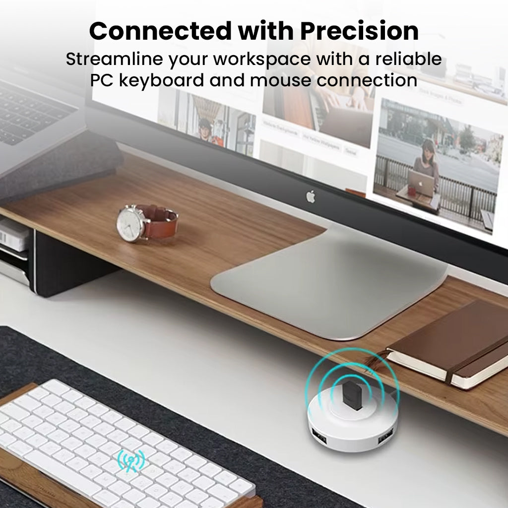 TECPHILE- TP01 Bluetooth 6.0 USB Bluetooth Transmitter enables precise wireless connection for PC keyboard and mouse, enhancing workspace efficiency.