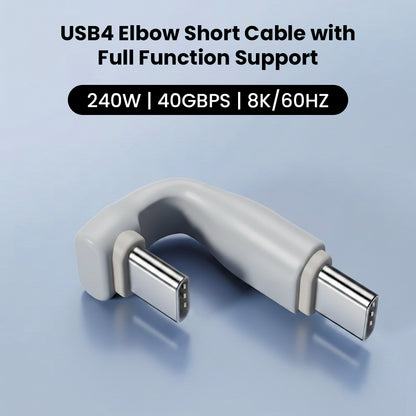 USB4 elbow short cable by TECPHILE TP02 supports 240W charging, 40Gbps data transfer, and 8K video output for high-performance devices.