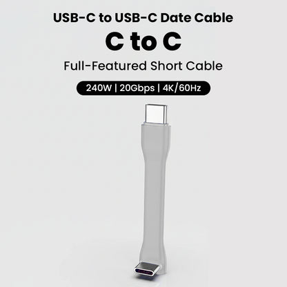 TECPHILE TP02 USB-C to USB-C short cable supports 240W power, 20Gbps speed, and 4K/60Hz video for fast charging and data transfer.