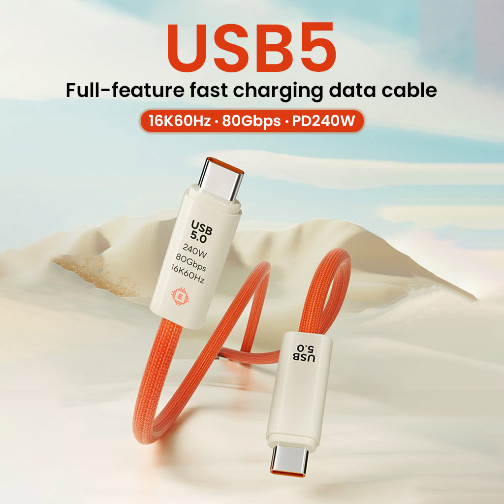 TECPHILE TP03 USB5 240W PD fast charging cable with 16K60Hz video and 80Gbps data transfer, ideal for high-speed connectivity and charging.