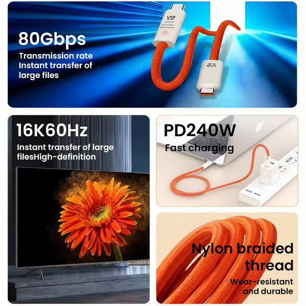 TECPHILE- TP03 240W Type-C to Type-C Fast PD Charging Cable (100CM) - 3