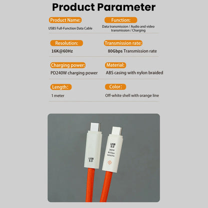 TECPHILE- TP03 240W Type-C to Type-C Fast PD Charging Cable (100CM)