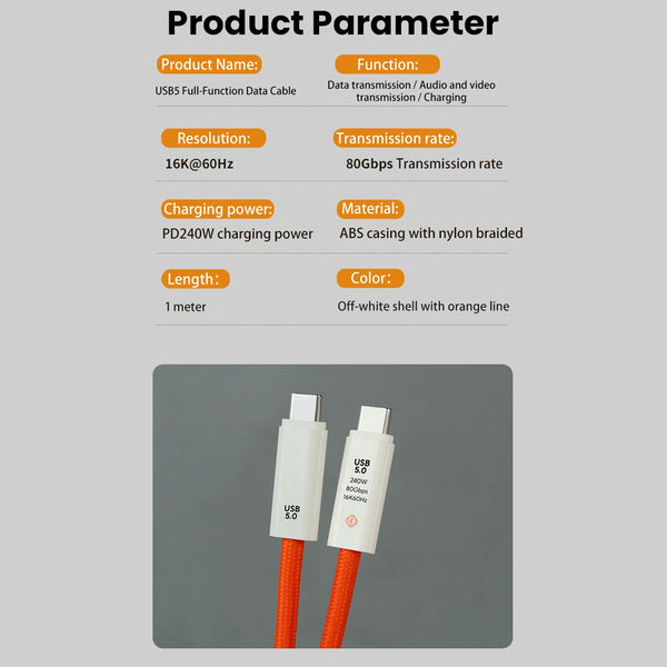 TECPHILE- TP03 240W Type-C to Type-C Fast PD Charging Cable (100CM) - 8