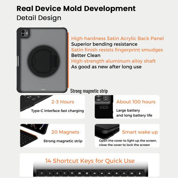 TECPHILE – TU3607 Keyboard for iPad A16, Air 11 (M3/M2), Air 4th/5th & Pro 11 (1st-4th Gen) - 3