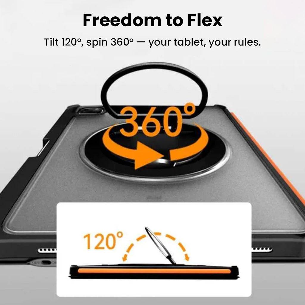 360° rotatable and 120° tiltable TU3607 Keyboard case for iPad A16, Air 11 M3/M2, Air 4th/5th & Pro 11 offers flexible viewing angles.