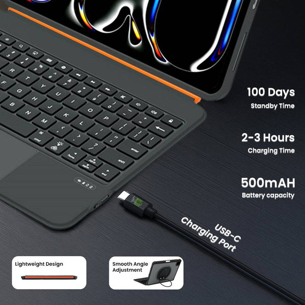 TECPHILE – TU3607 Keyboard for iPad A16, Air 11 (M3/M2), Air 4th/5th & Pro 11 (1st-4th Gen) - 9