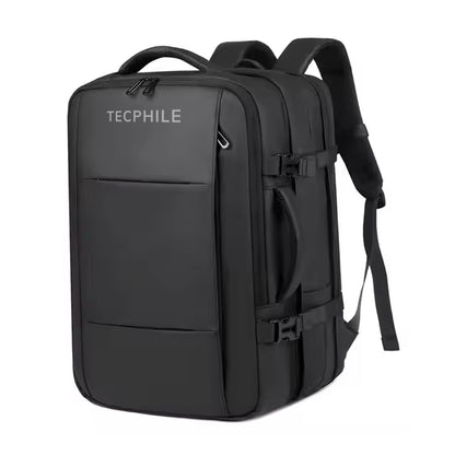 TECPHILE Travel Laptop Bag 22L 37L Expandable and Convertible Backpack in sleek black design with ergonomic straps and multiple compartments.