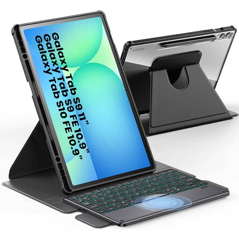 TECPHILE XZT-S9 Keyboard Case for Galaxy Tab S10 FE/S9 FE/S9 – Bluetooth Touchpad & 360° Cover
