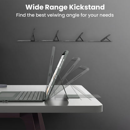 Wide range kickstand on TECPHILE- TJ-OP132 Keyboard Case offers adjustable viewing angles for optimal comfort and usability.