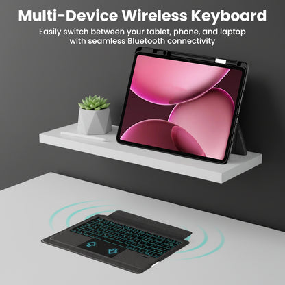 TECPHILE- TJ-OP132 Keyboard Case supports multi-device Bluetooth connectivity, enabling easy switching between tablet, phone, and laptop.