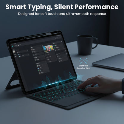 TECPHILE- TJ-OP132 Keyboard Case offers silent typing with ultra-smooth key response, perfect for quiet environments and efficient work.