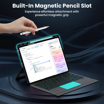Built-in magnetic pencil slot on TECPHILE- TJ-OP132 Keyboard Case provides secure stylus attachment for OnePlus Pad 13.2 inch tablets.