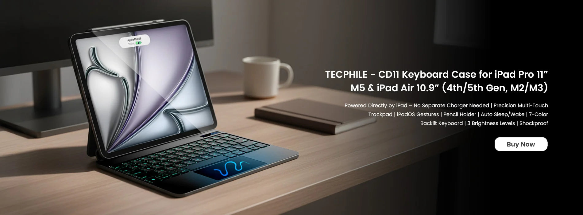 Keyboard Case for iPad Pro 11” M5 & iPad Air 10.9” (4th/5th Gen, M2/M3)