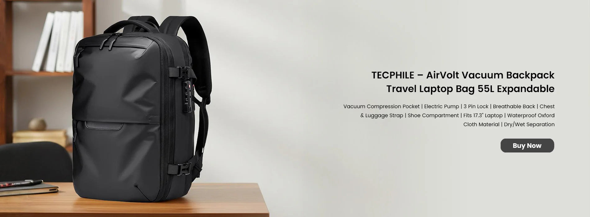 TECPHILE – AirVolt Vacuum Backpack Travel Laptop Bag