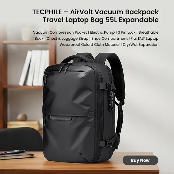 TECPHILE – AirVolt Vacuum Backpack Travel Laptop Bag