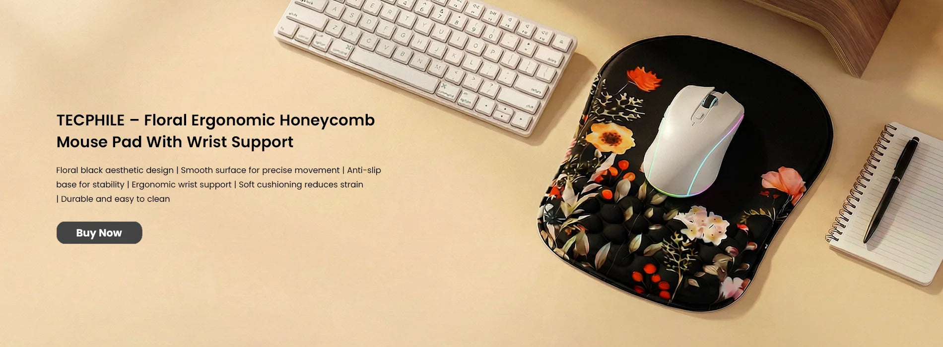 Floral Ergonomic Honeycomb Mouse Pad 