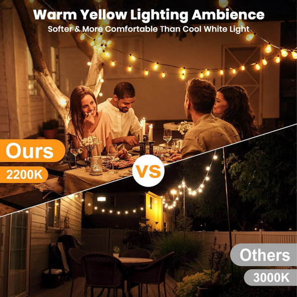 TECPHILE – ST38 50ft Outdoor String Lights Waterproof & Dimmable Bulbs - 9