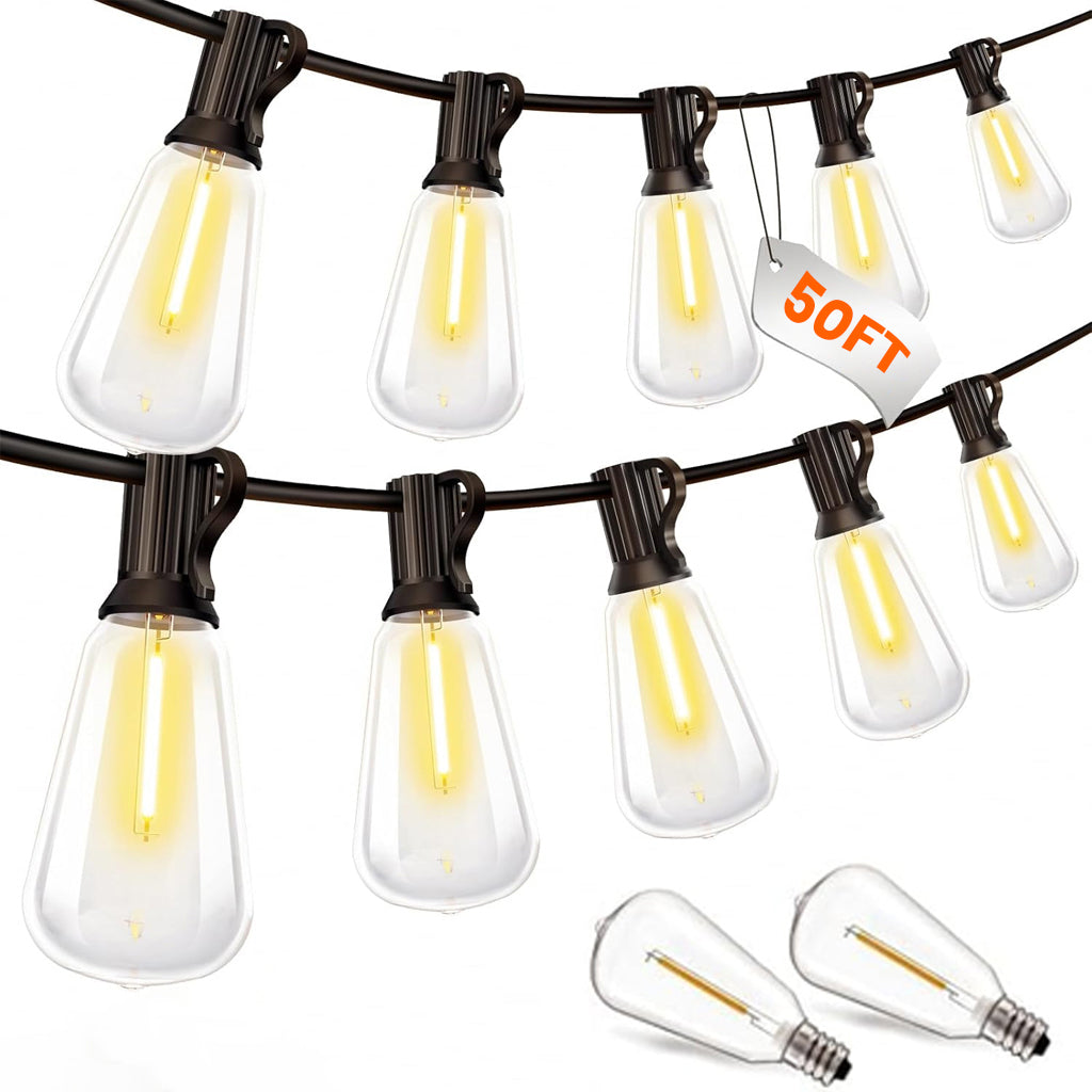 TECPHILE – ST38 50ft Outdoor String Lights Waterproof & Shatterproof Bulbs