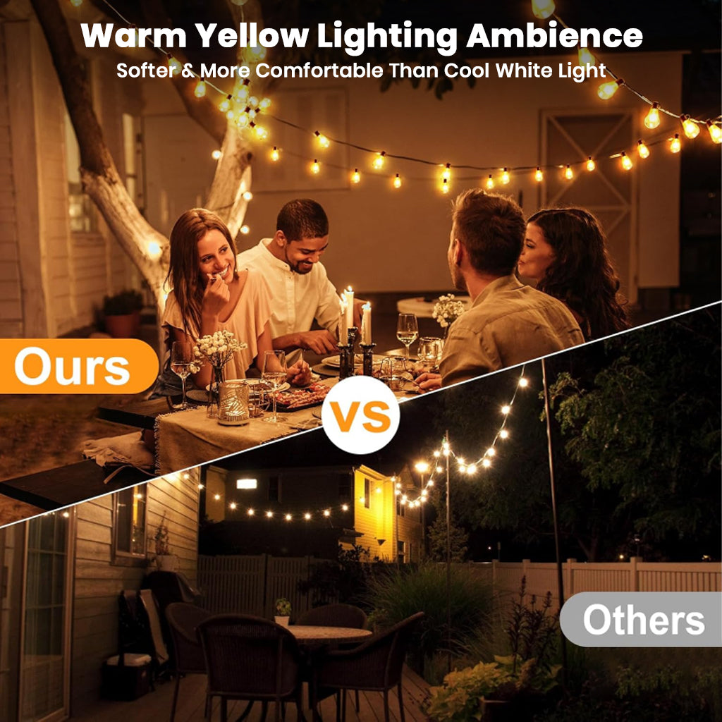 TECPHILE – ST38 50ft Outdoor String Lights Waterproof & Shatterproof Bulbs