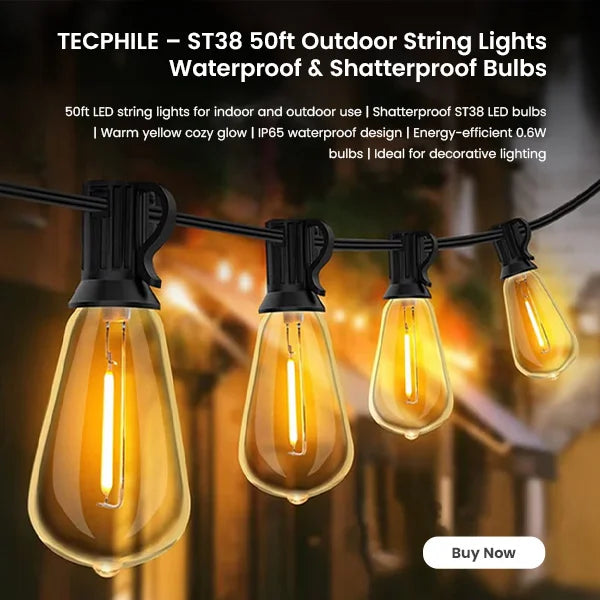 Outdoor String Lights Waterproof & Shatterproof Bulbs