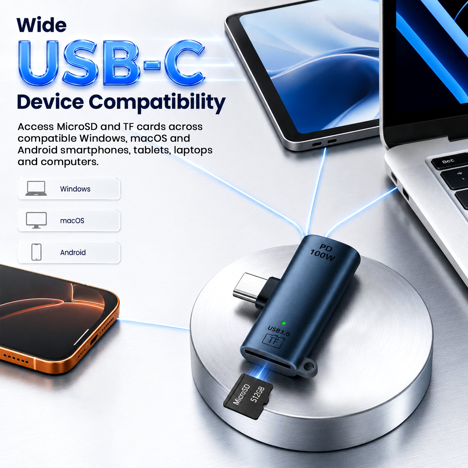 TECPHILE Type C to MicroSD Card Reader OTG Adapter with with USB 3.0 Super Speed