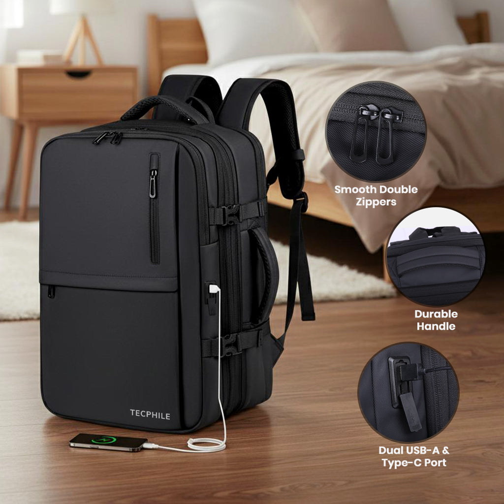 TECPHILE – VacuPack Travel Vacuum Backpack 30-42L Expandable Laptop Bag