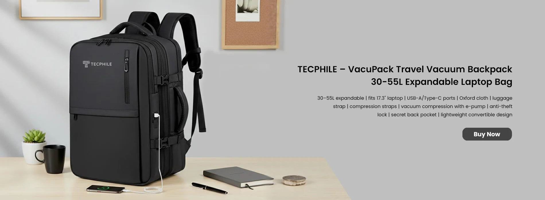 TECPHILE – VacuPack Travel Vacuum Backpack