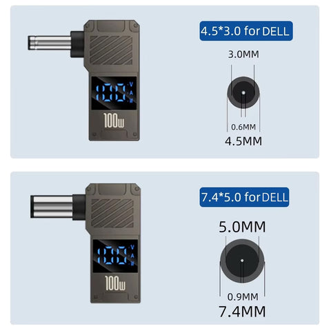 TECPHILE 100W PD USB C to DC Adapter with Digital Display for DELL Laptop - 0