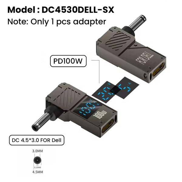 TECPHILE 100W PD USB C to DC Adapter with Digital Display for DELL Laptop - 4