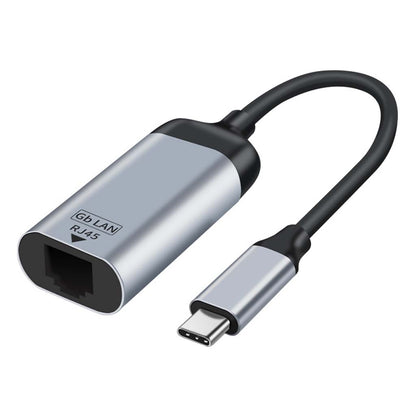 TECPHILE Type-C to 1000Mbps Ethernet Adapter with 18CM cable, compact silver design for laptops and tablets, ideal for fast wired networking.
