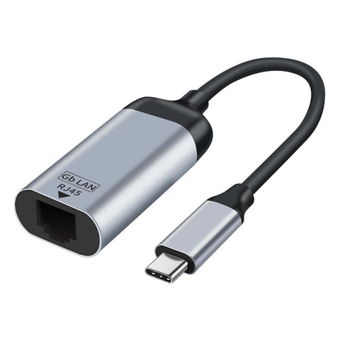 TECPHILE Type-C to 1000Mbps Ethernet Adapter with 18CM cable, compact silver design for laptops and tablets, ideal for fast wired networking.