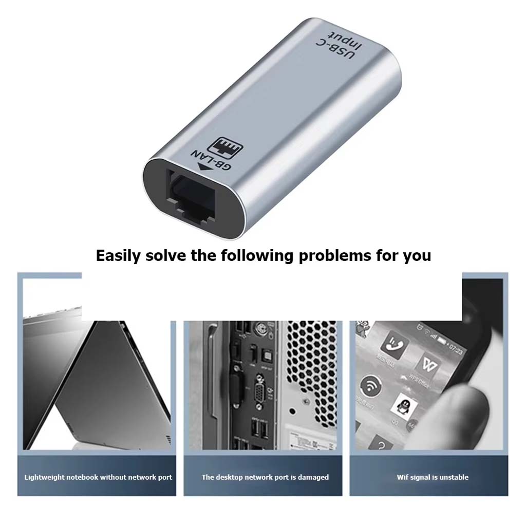 TECPHILE Type-C Ethernet Adapter solves issues like missing network ports, damaged desktop ports, and unstable Wi-Fi signals.