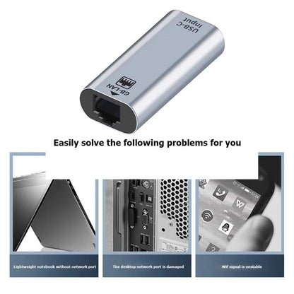 TECPHILE Type-C Ethernet Adapter solves issues like missing network ports, damaged desktop ports, and unstable Wi-Fi signals.