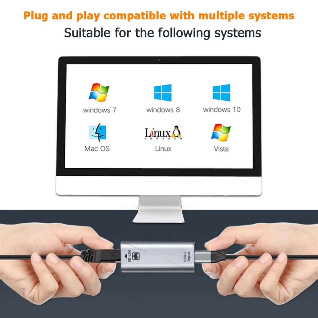 TECPHILE Adapter supports multiple systems including Windows, Mac OS, and Linux with plug-and-play functionality.