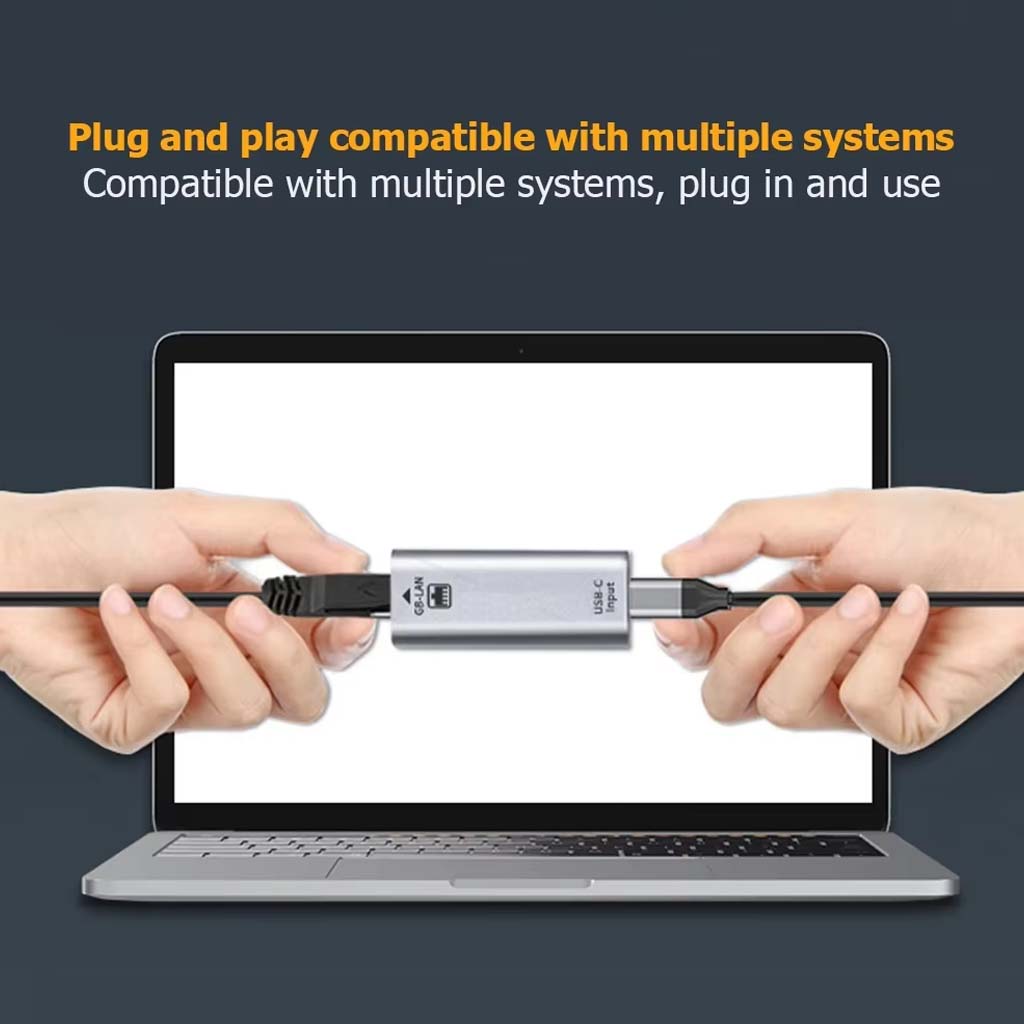 TECPHILE Type-C to Ethernet Adapter offers plug-and-play compatibility with various operating systems for easy connectivity.