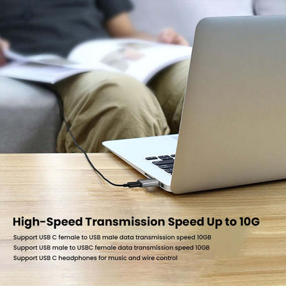 TECPHILE USB-C to USB-A Adapter enables high-speed 10Gbps data transfer, ideal for laptops and USB-C headphones.