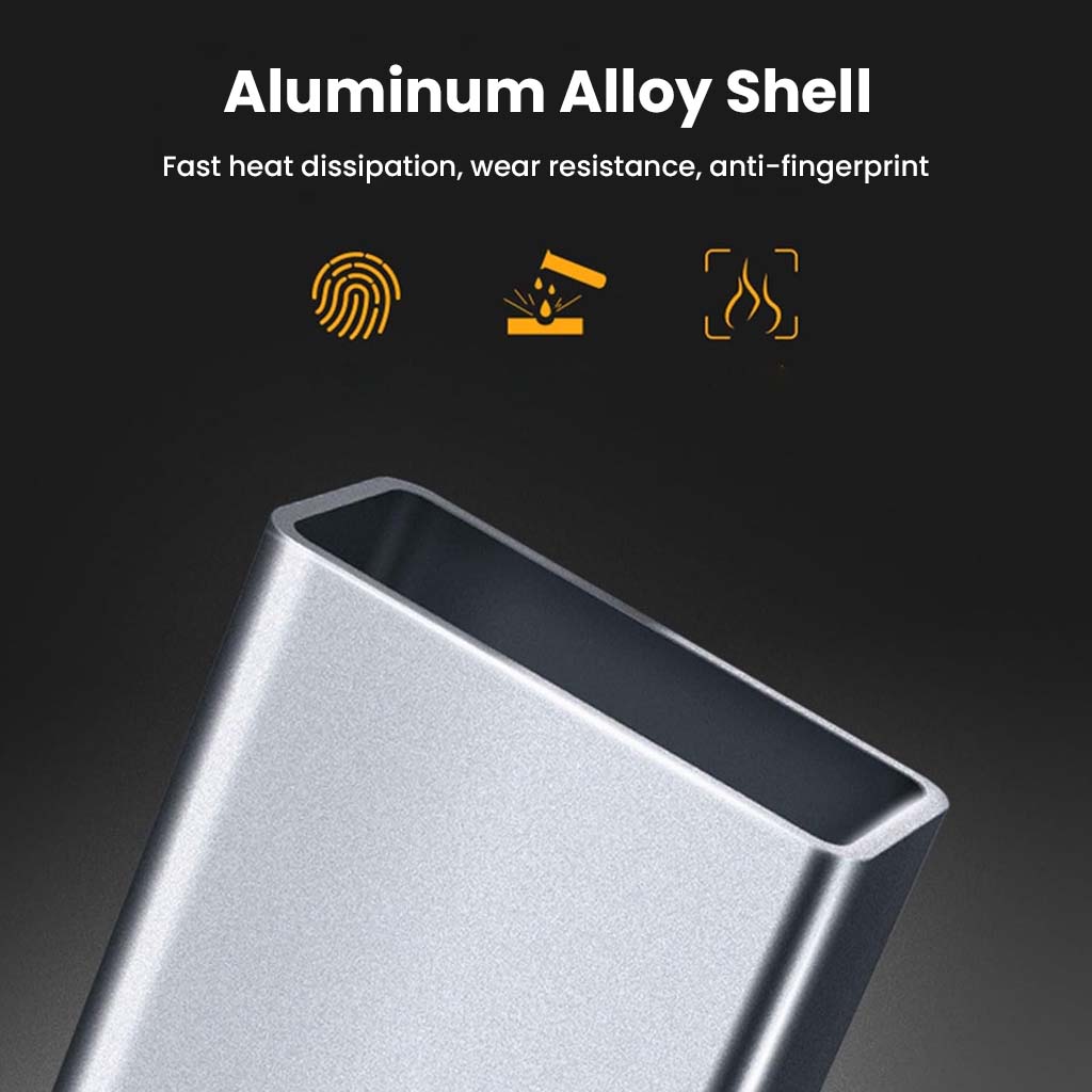 Close-up of TECPHILE USB Adapter's aluminum alloy shell, designed for heat dissipation, wear resistance, and anti-fingerprint use.