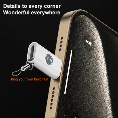 TECPHILE Lightning Adapter with keychain hole attached to iPhone. Portable USB-C to Lightning converter for on-the-go use.