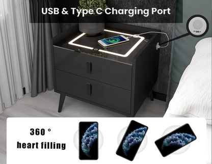 TECPHILE - Smart Side Table with Wireless Charging Station (Nightstand)