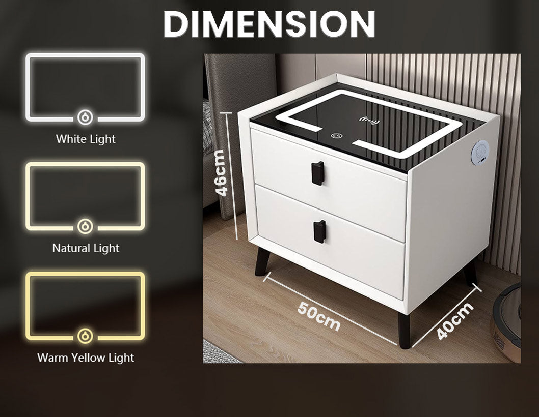 TECPHILE - Smart Side Table with Wireless Charging Station (Nightstand)