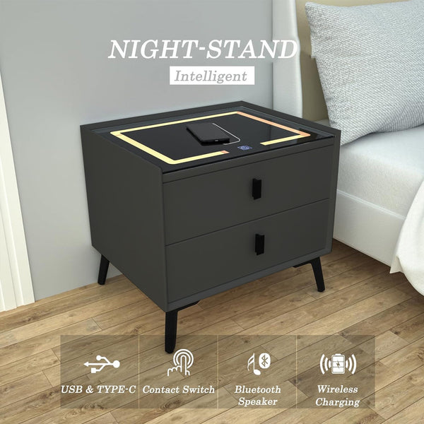 TECPHILE - Smart Side Table with Wireless Charging Station (Nightstand) - 14