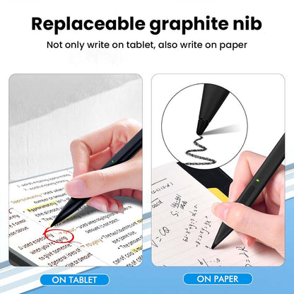 Replaceable graphite nib of TECPHILE Uogic X1 Pro Stylus Pen allows writing on both tablets and paper for versatile use.