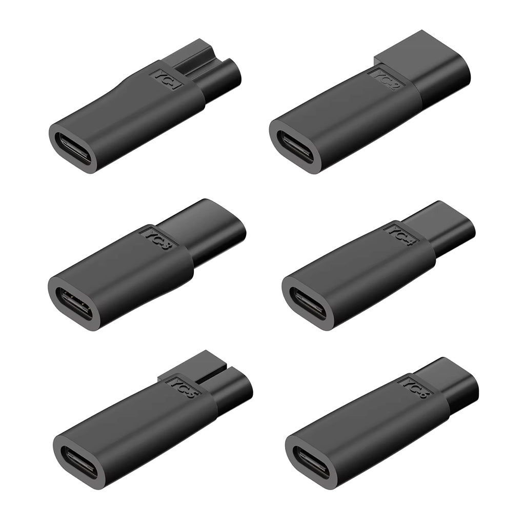 TECPHILE Trimmer Adapter set with six multi Type-C connectors for electric hair clippers and trimmers. Compact and versatile charging solution.